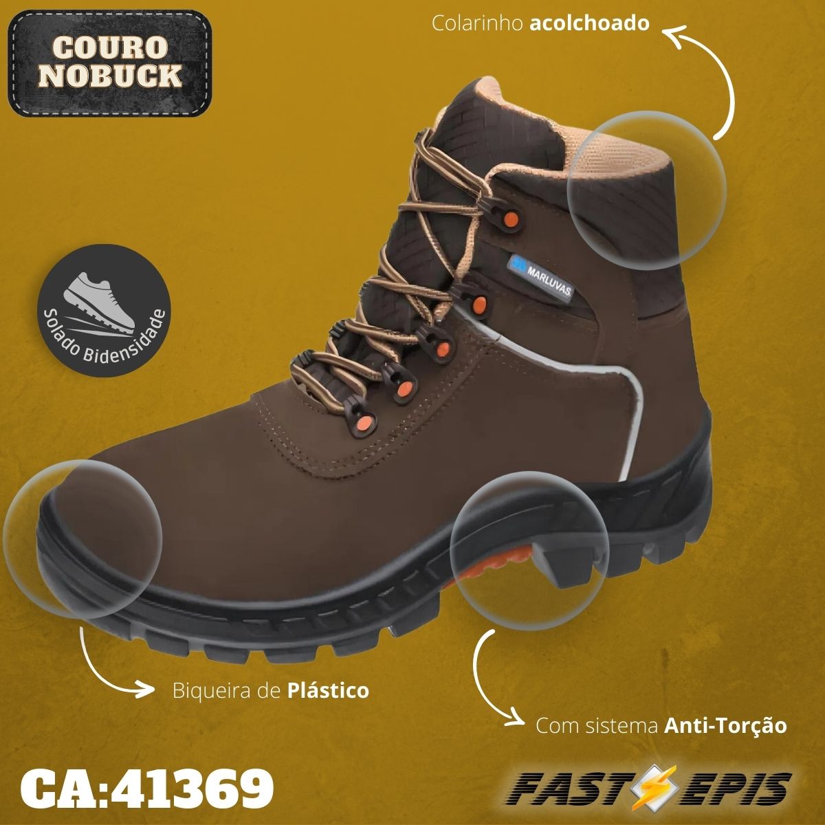Coturno de Segurança em Couro Nobuck Marrom Premier 75BPR29 MSMC- Marluvas - Imagem 4