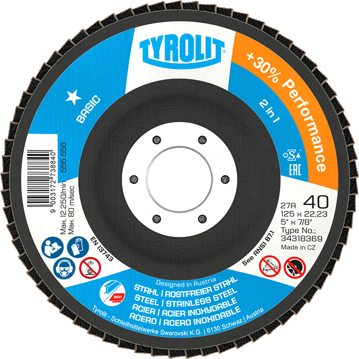 Disco Flap Zirconado 2 em 1 Aço / Inox Basic 4 1/2" Grão 120 - Tyrolit