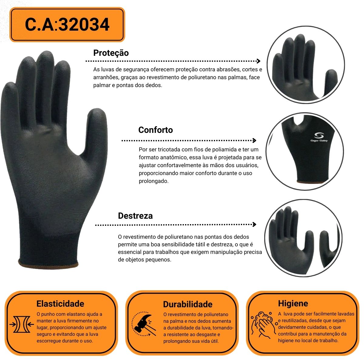 Luva com Banho PU Flextactil Multitato SS 1003 - Super Safety - Imagem 2