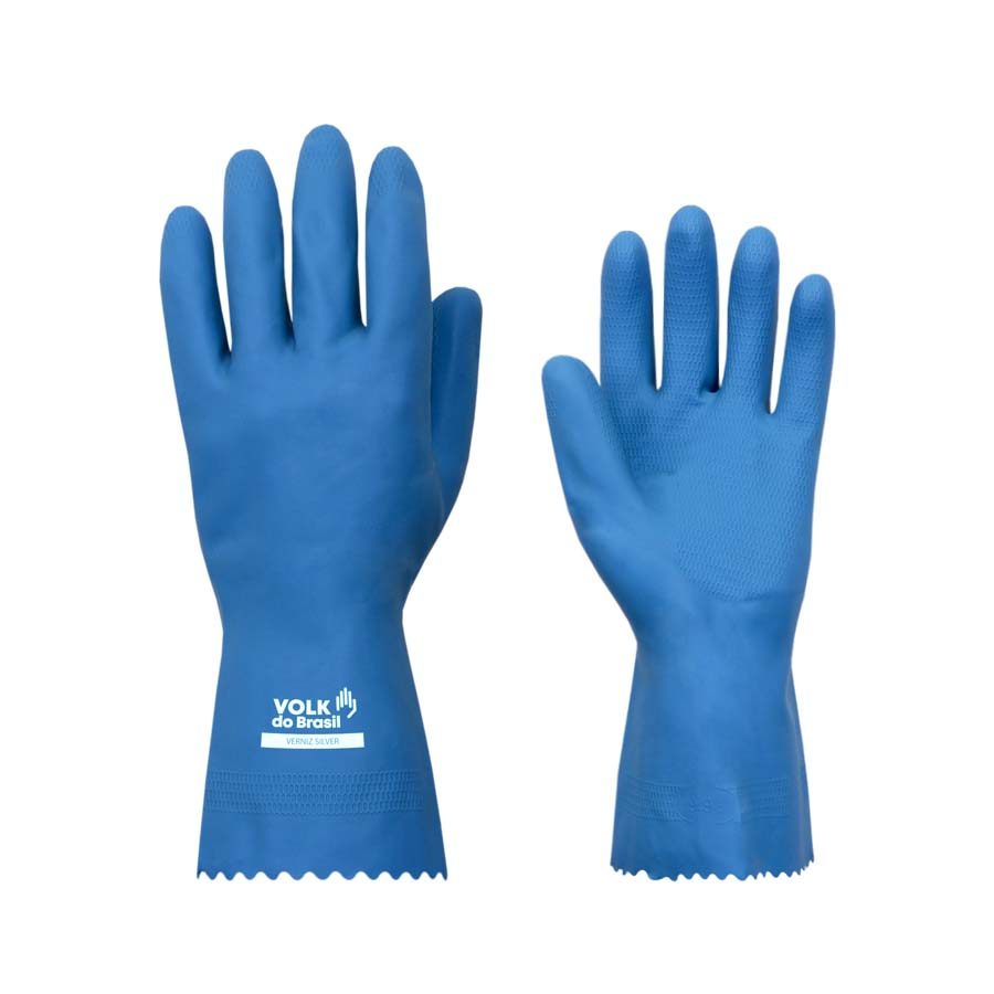 Luva de Látex Azul com Forro Verniz Silver - Volk