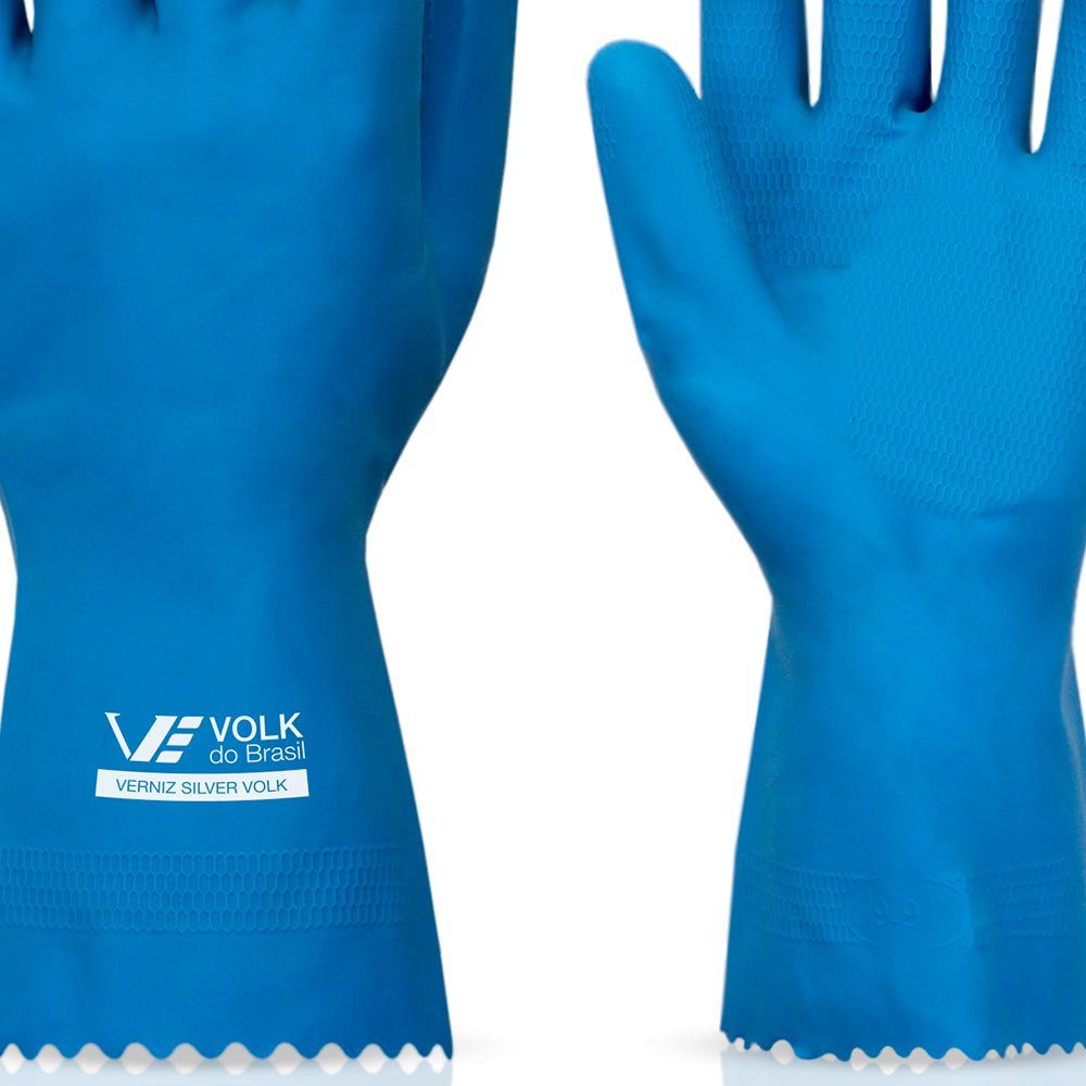 Luva de Látex Azul com Forro Verniz Silver - Volk - Imagem 2