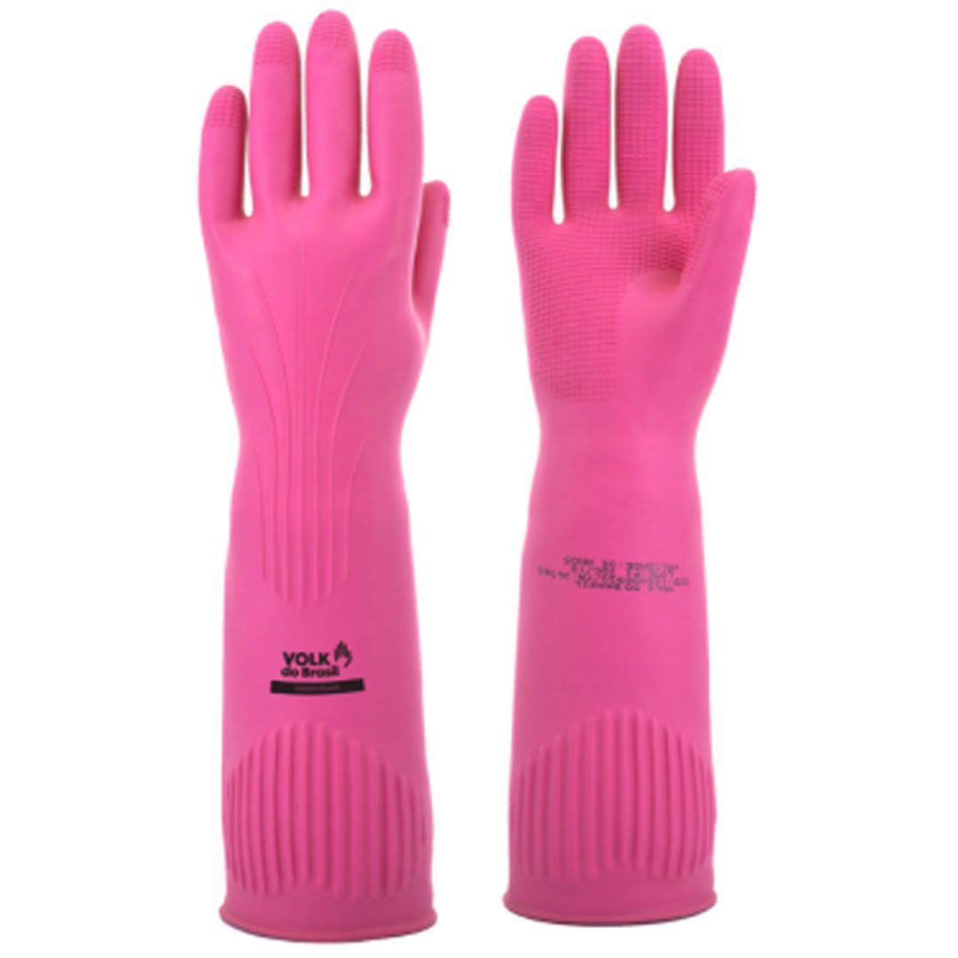 Luva de Látex longa Ranhurada Rosa - Volk
