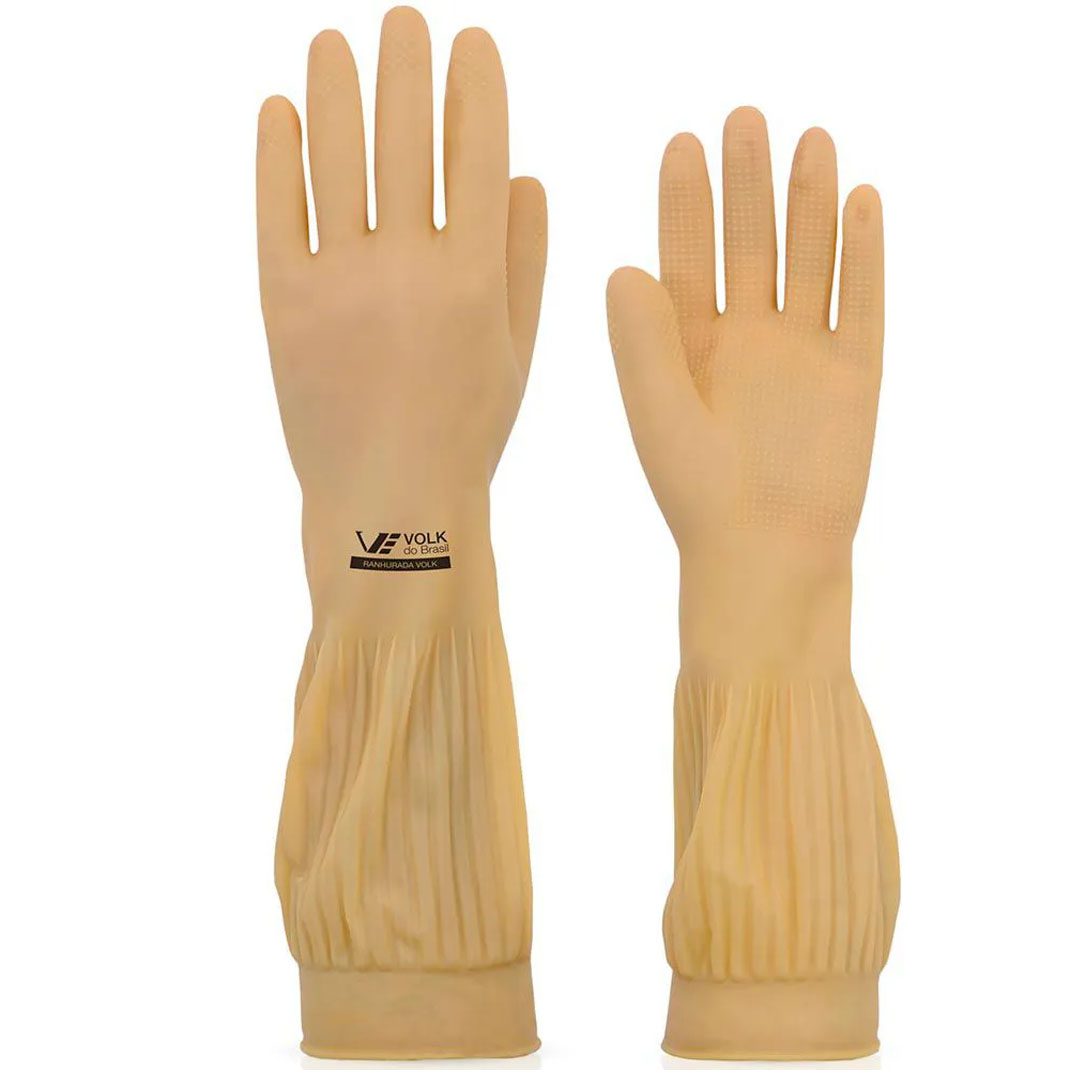 Luva de Látex Natural Longa Ranhurada - Volk