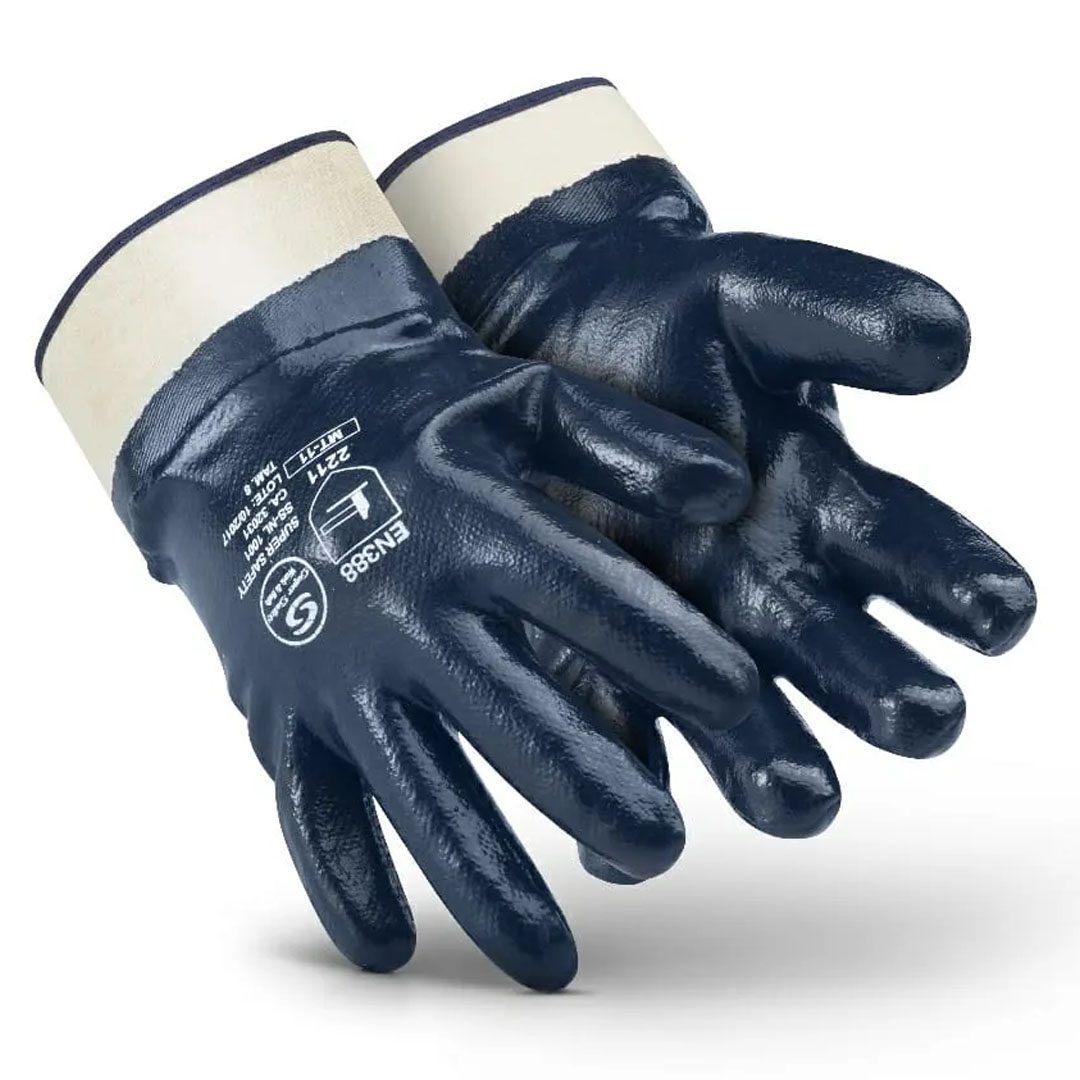 Luva de Malha com Banho Nitrílico e Punho de Lona SS 1001 - Super Safety