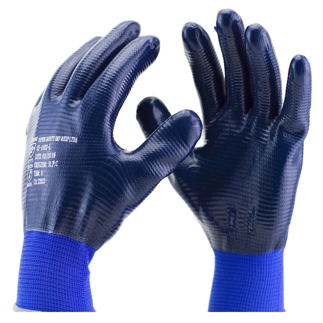 Luva de Malha com Banho Nitrílico (Nitrilon Azul) SS 1002L - Super Safety