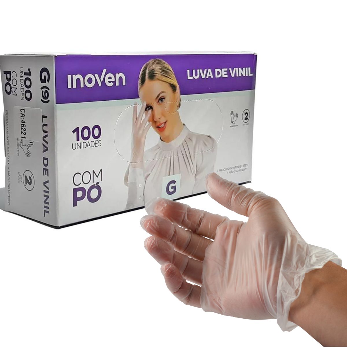 Luva de Vinil Transparente Caixa c/100 Unidades Sem pó - Inoven