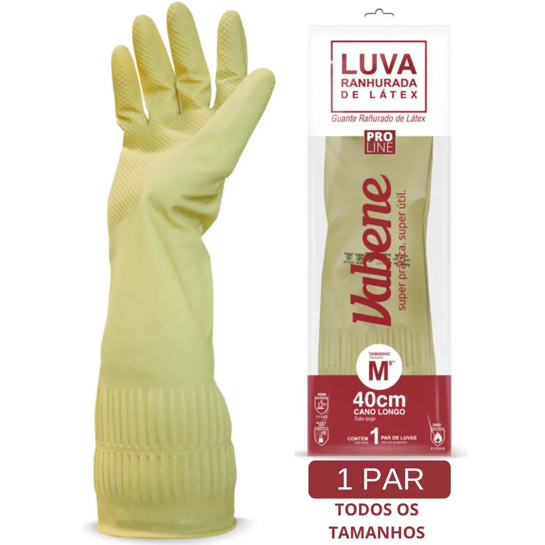 Luva Látex Multiuso Ranhurada Cano Longo Vabene