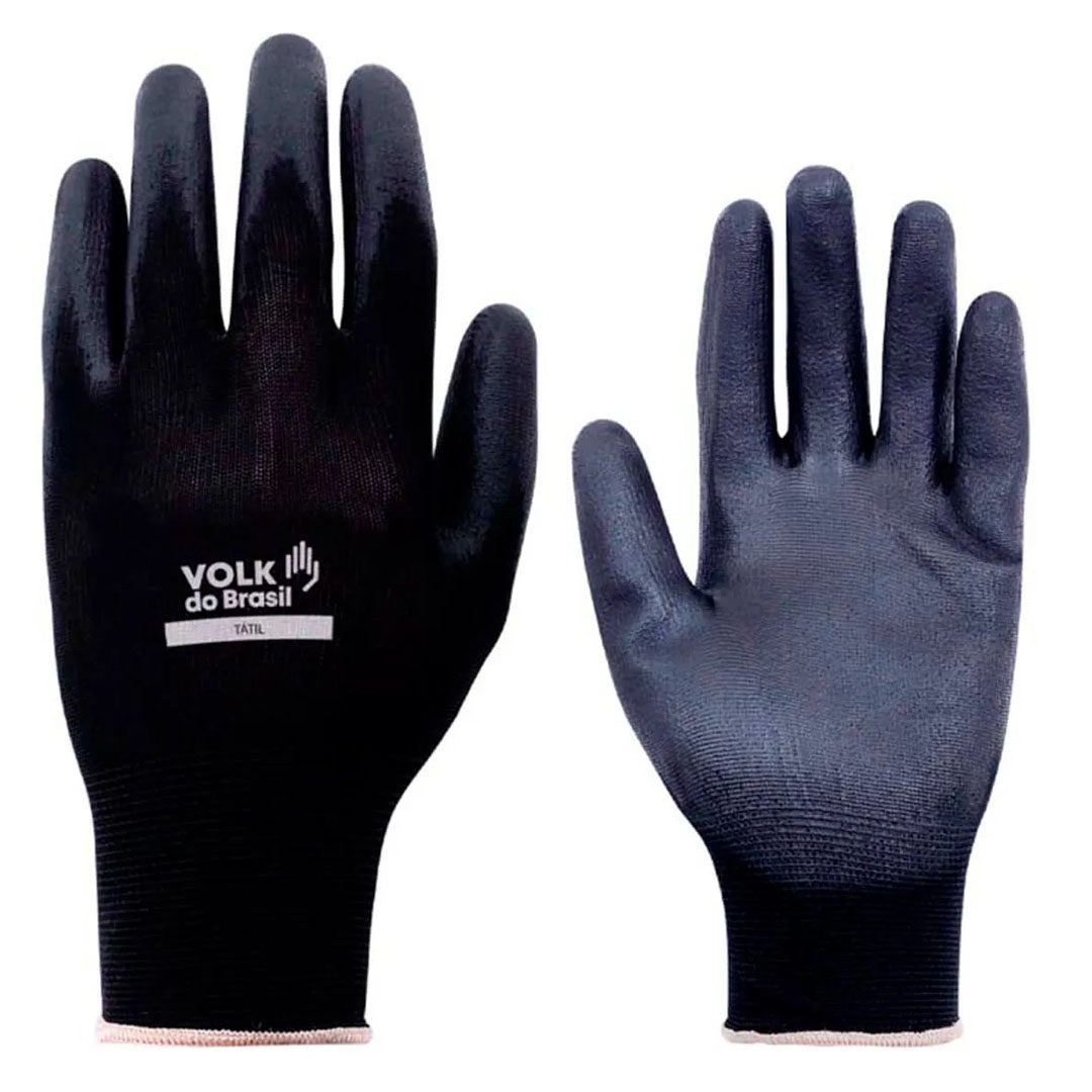 Luva Tátil Volk em Nylon com Banho PU Preta (Luva Multitato)