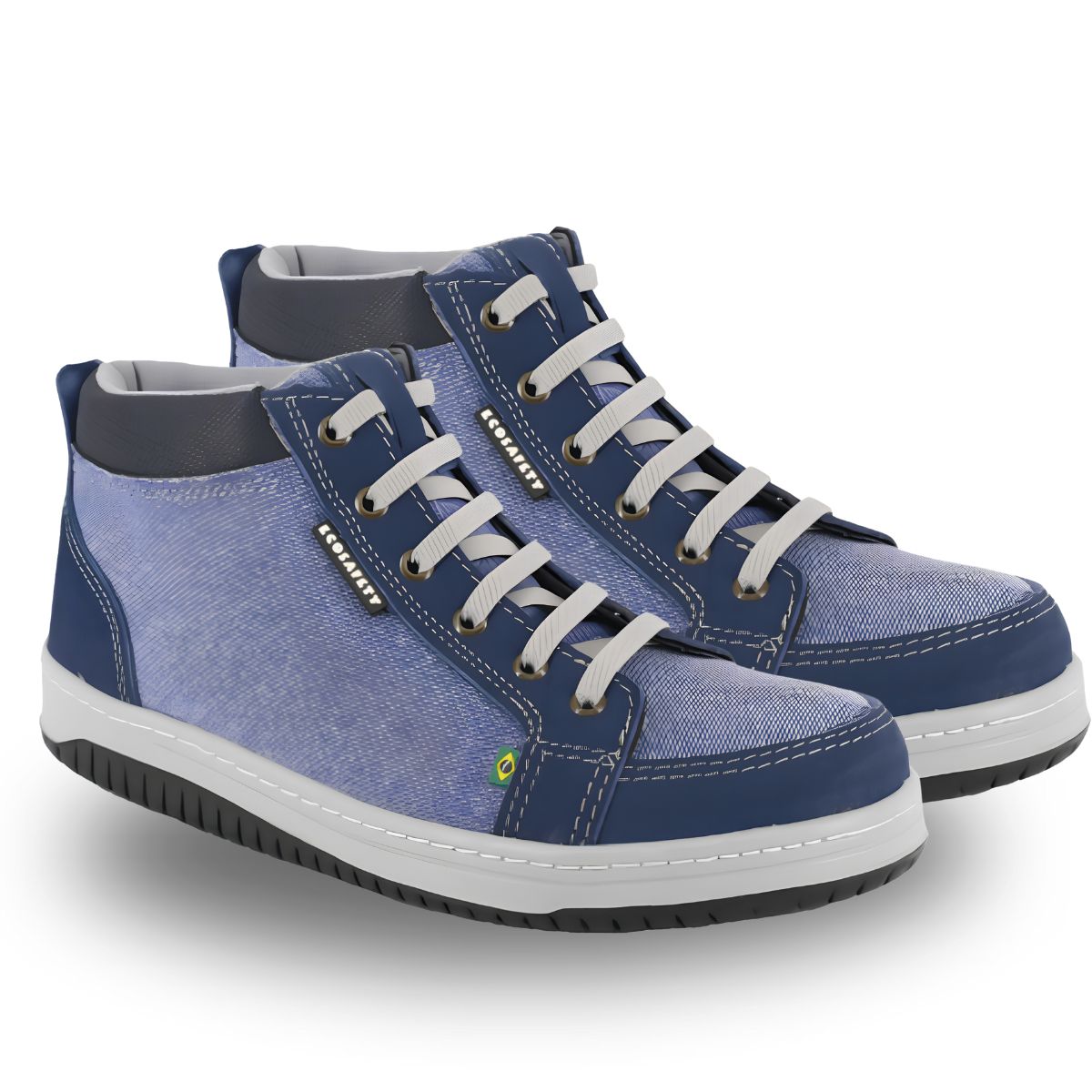 Tênis de Segurança com Cadarço Elástico Bico de PVC UB390AP Jeans Azul